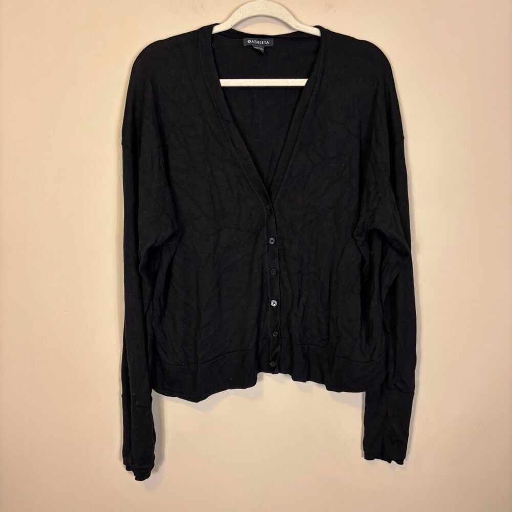 Athleta Black V Neck Button Front Light Weight Cardigan Sweater 2X
